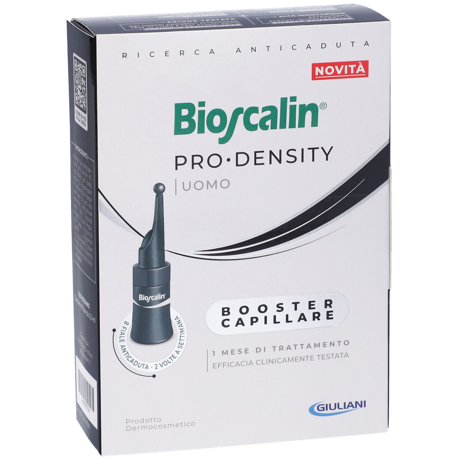 Bioscalin Pro-Density Uomo Booster Capillare, confezione. Vista frontale. Nome del prodotto e fiala visibili.