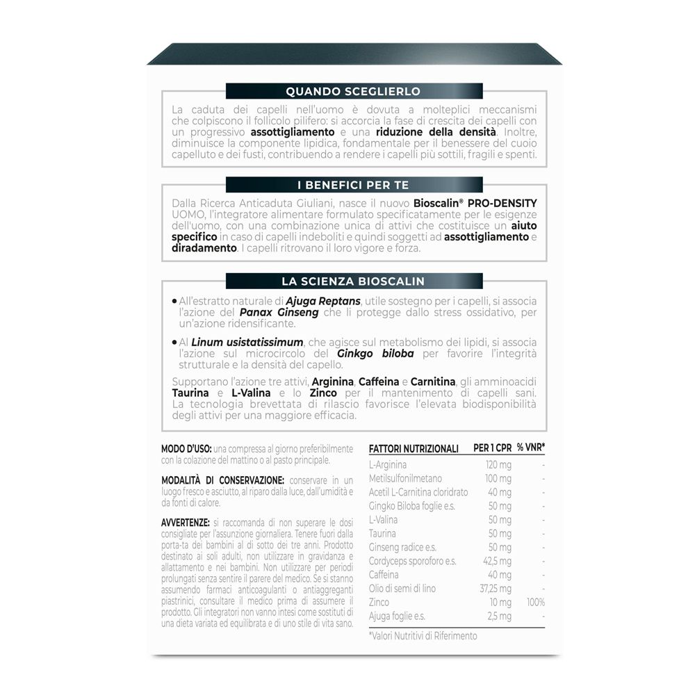 Testo su sfondo bianco. Informazioni su ingredienti, uso e valori nutrizionali. Marchio Giuliani.