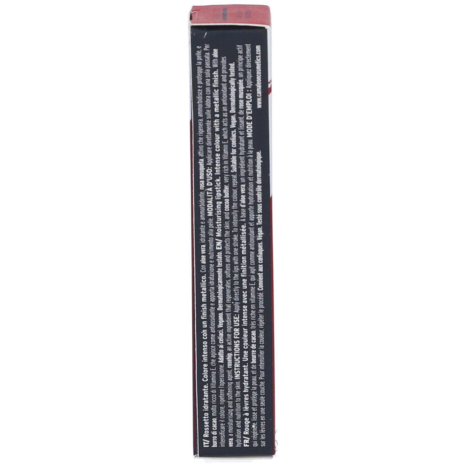 Confezione nera stretta con testo. Contiene informazioni sul prodotto, tra cui istruzioni per l'uso e ingredienti.