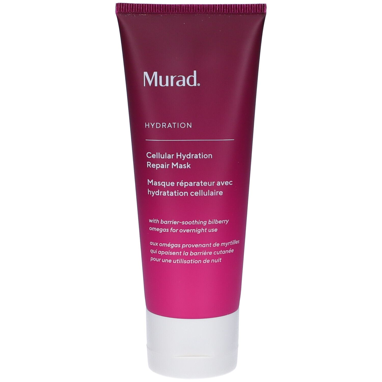 Tubo viola. Scritta: Murad, Hydration, Cellular Hydration Repair Mask. Ulteriori righe di testo.