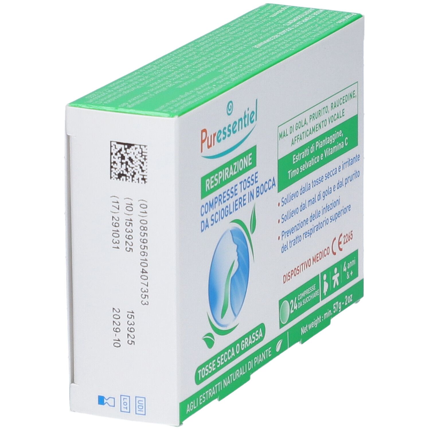 Scatola verde e bianca. Nome e logo del prodotto visibili. Dispositivo medico CE2265.