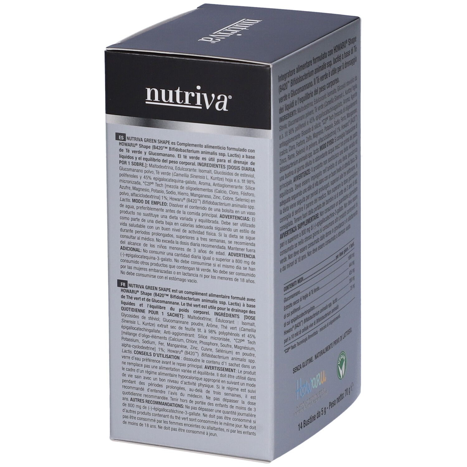 Scatola "nutriva". Testo in italiano e francese. Contiene ingredienti e avvertenze.