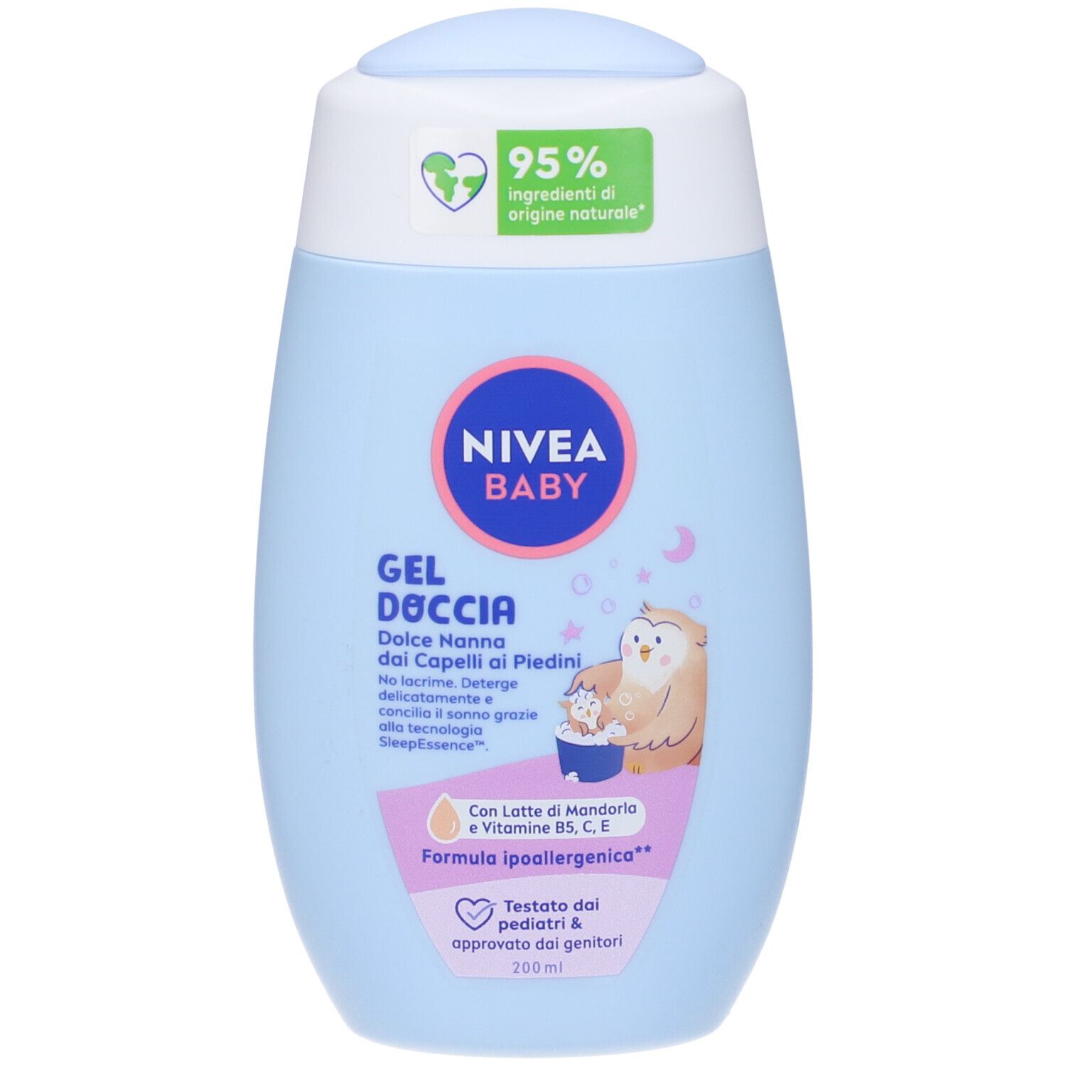 Nivea Baby Gel Doccia Dolce Nanna dai Capelli ai Piedini 200 ml, Detergente neonato corpo e capelli