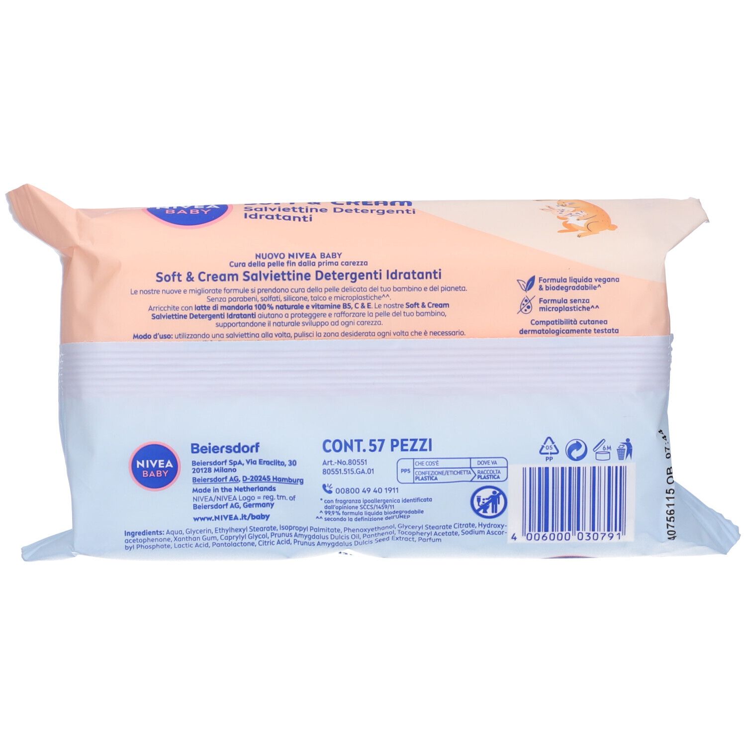 Nivea Baby Salviettine Detergenti Idratanti Soft & Cream 57 Pezzi, Salviette neonato detergenti