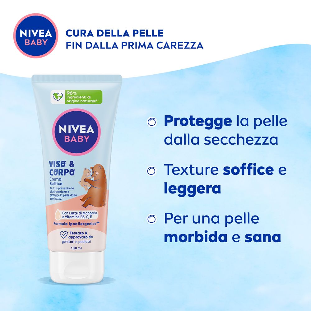 Nivea Baby Viso & Corpo Crema Soffice 100 ml, Crema bambini corpo e viso idratante e nutriente