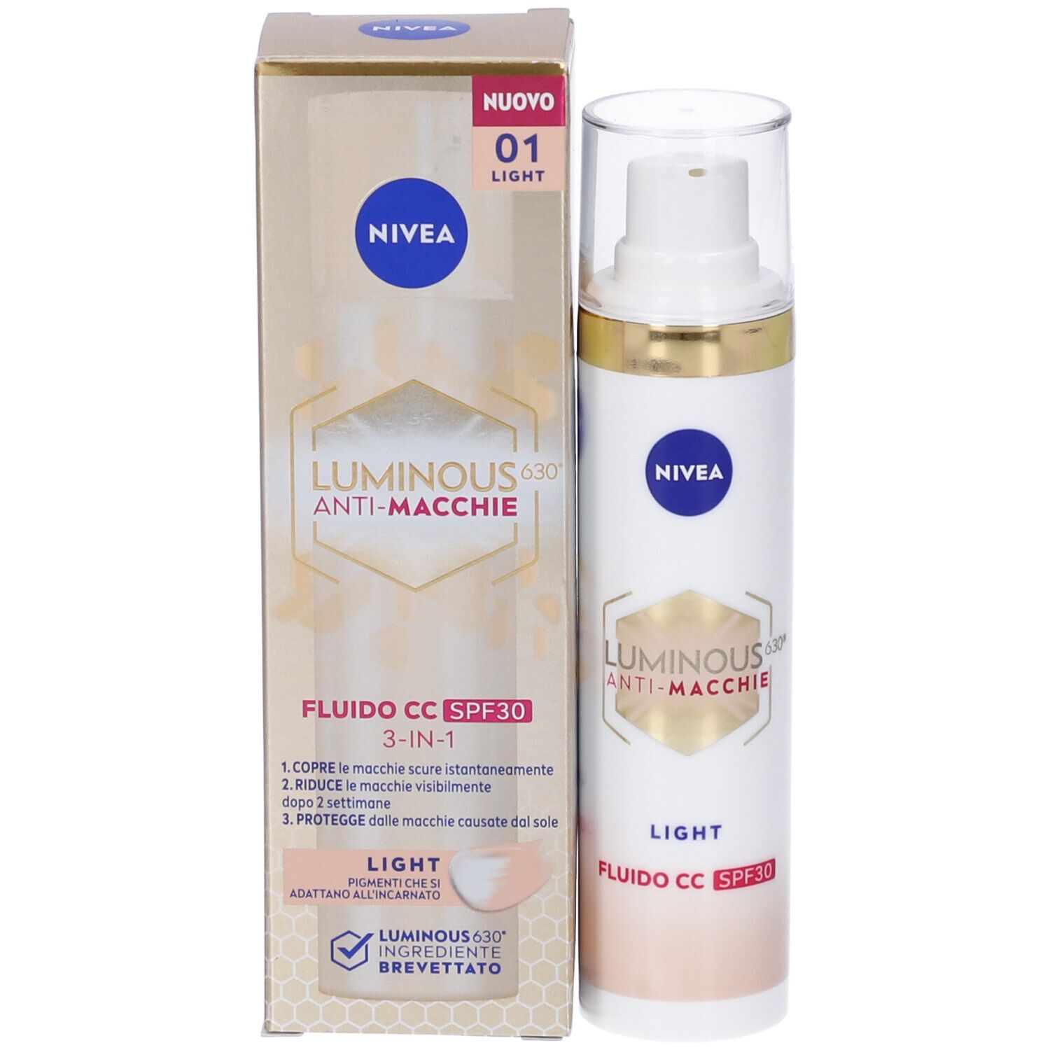 Nivea Cellular Luminous630 Fluido CC Cream SPF 30 Light 40 ml, Crema viso colorata anti-macchie
