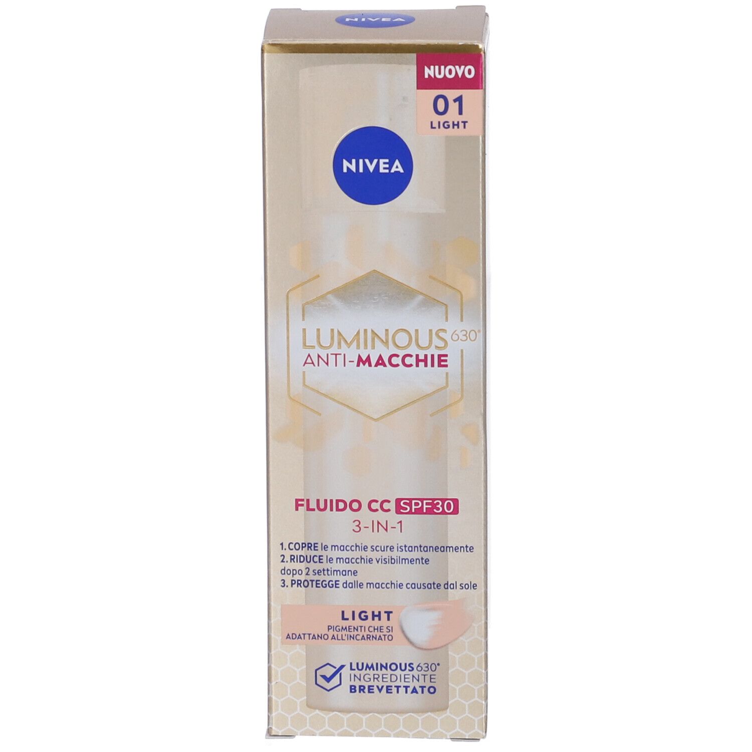 Nivea Cellular Luminous630 Fluido CC Cream SPF 30 Light 40 ml, Crema viso colorata anti-macchie