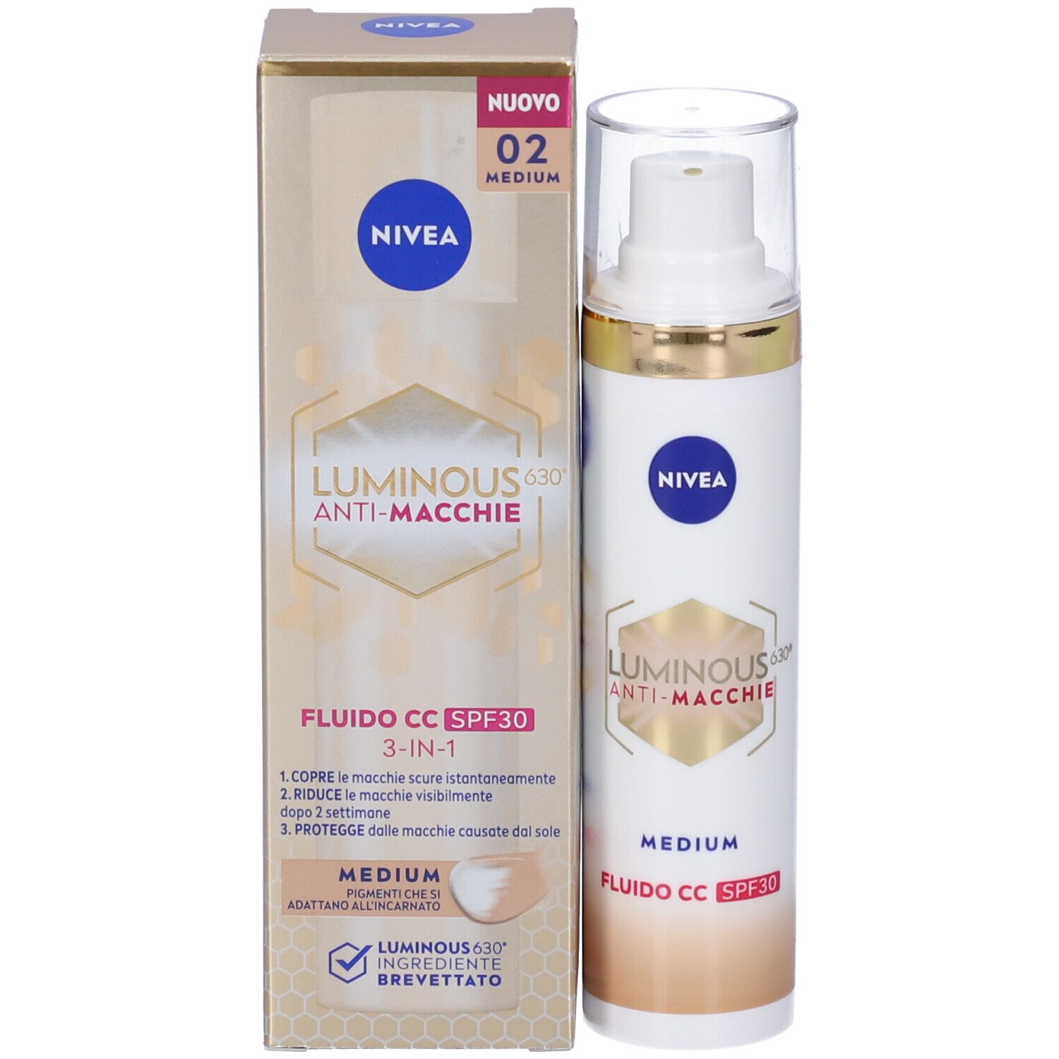 Nivea Cellular Luminous630 Fluido CC Cream SPF 30 Medium 40 ml, Crema viso colorata anti-macchie