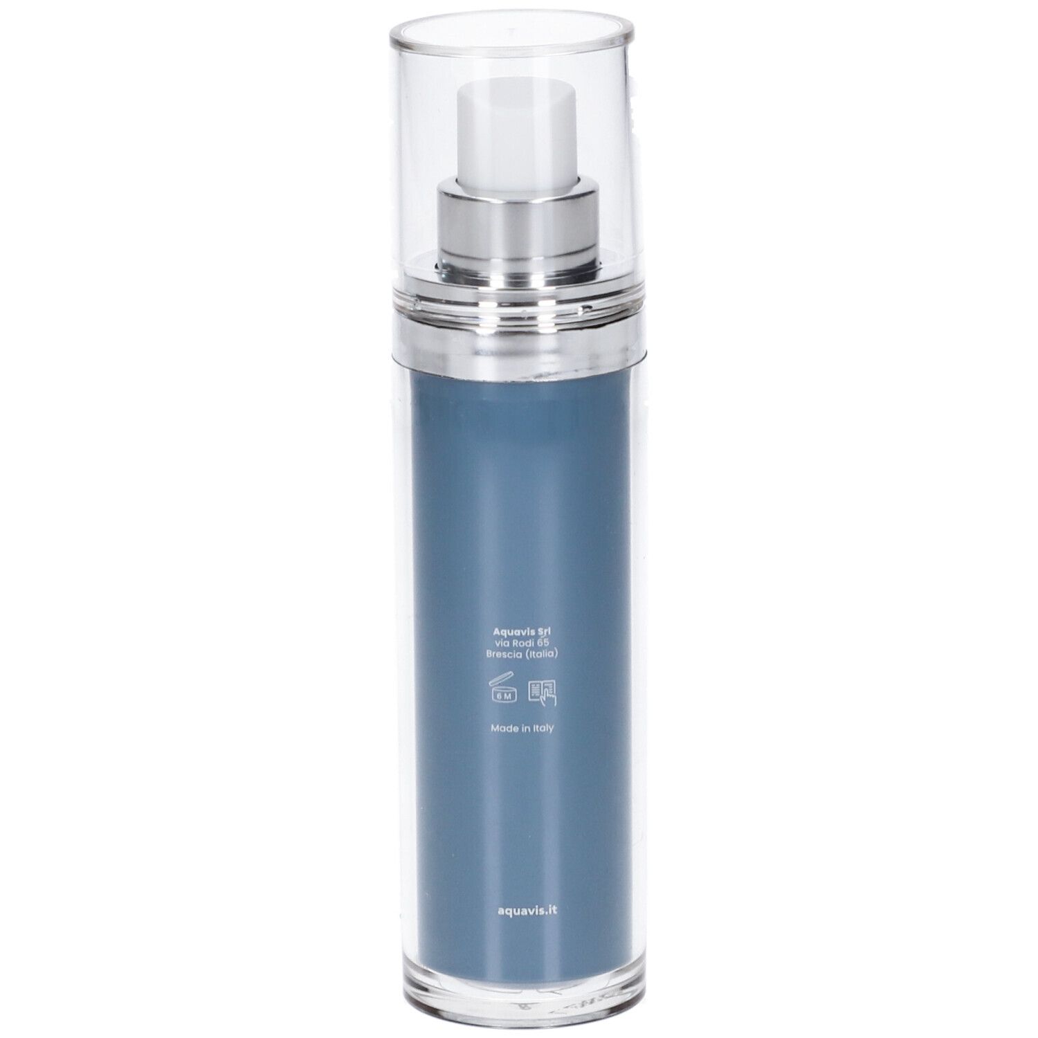 Aquavis Crema Rigenerante 50 ml. Flacone blu con dosatore. Retro con testo. Made in Italy.