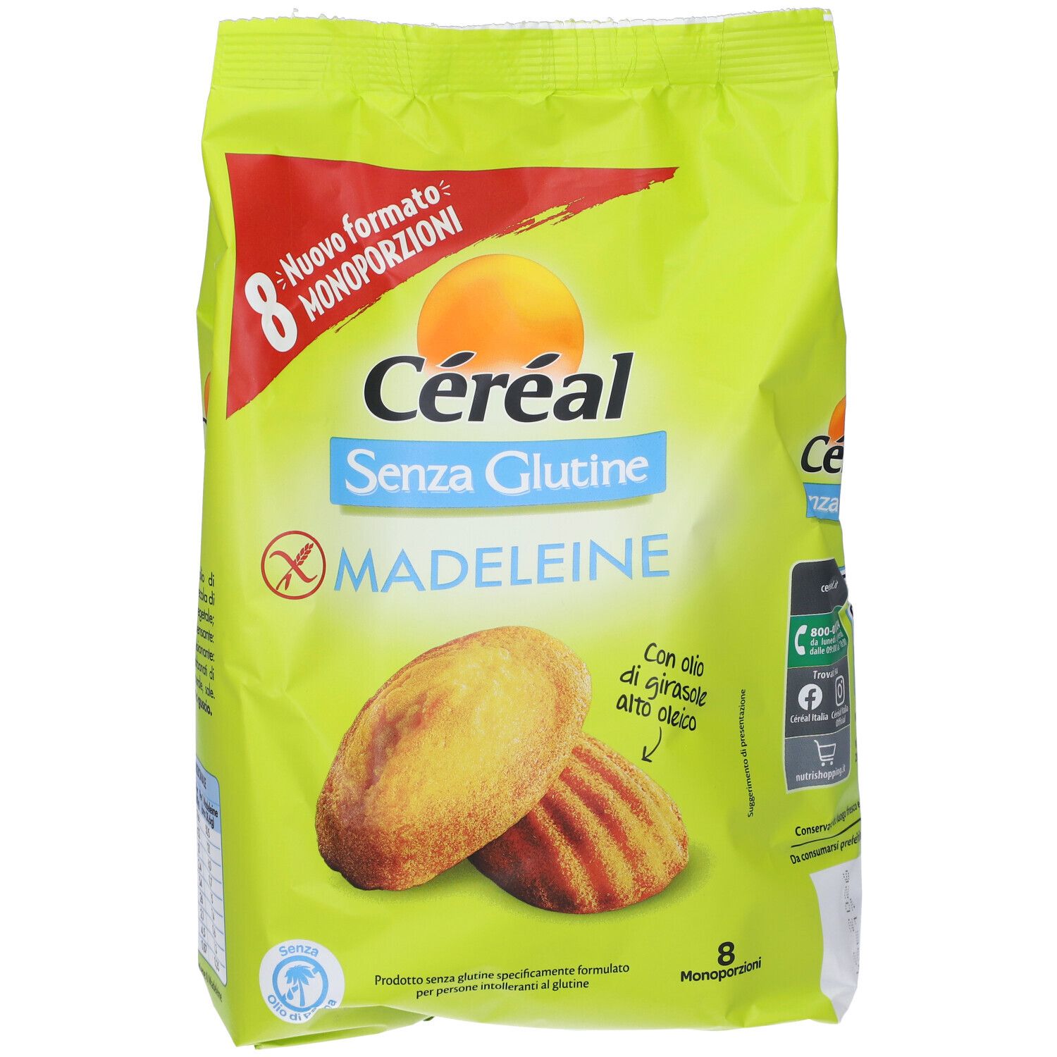 Confezione Céréal Madeleine Senza Glutine, 8 madeleines monoporzione.