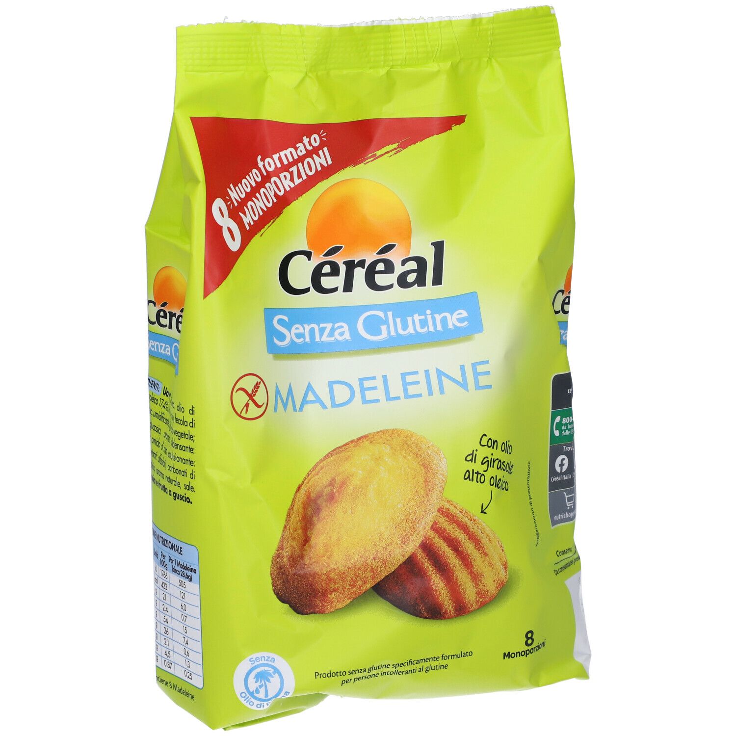 Confezione Céréal Madeleine Senza Glutine, 8 madeleines monoporzione.
