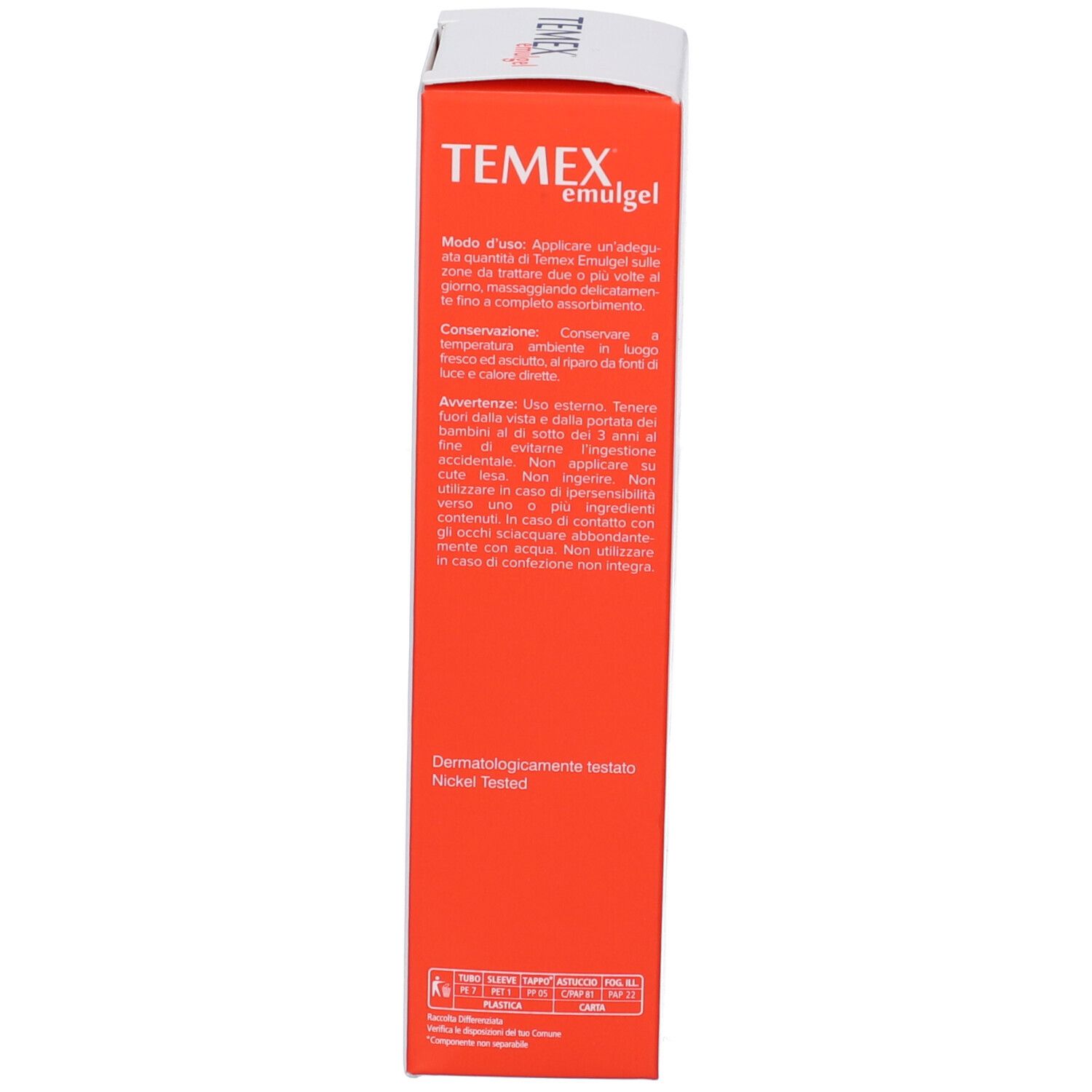 Confezione, retro. Testo in italiano. Contiene istruzioni e avvertenze. 75 ml.