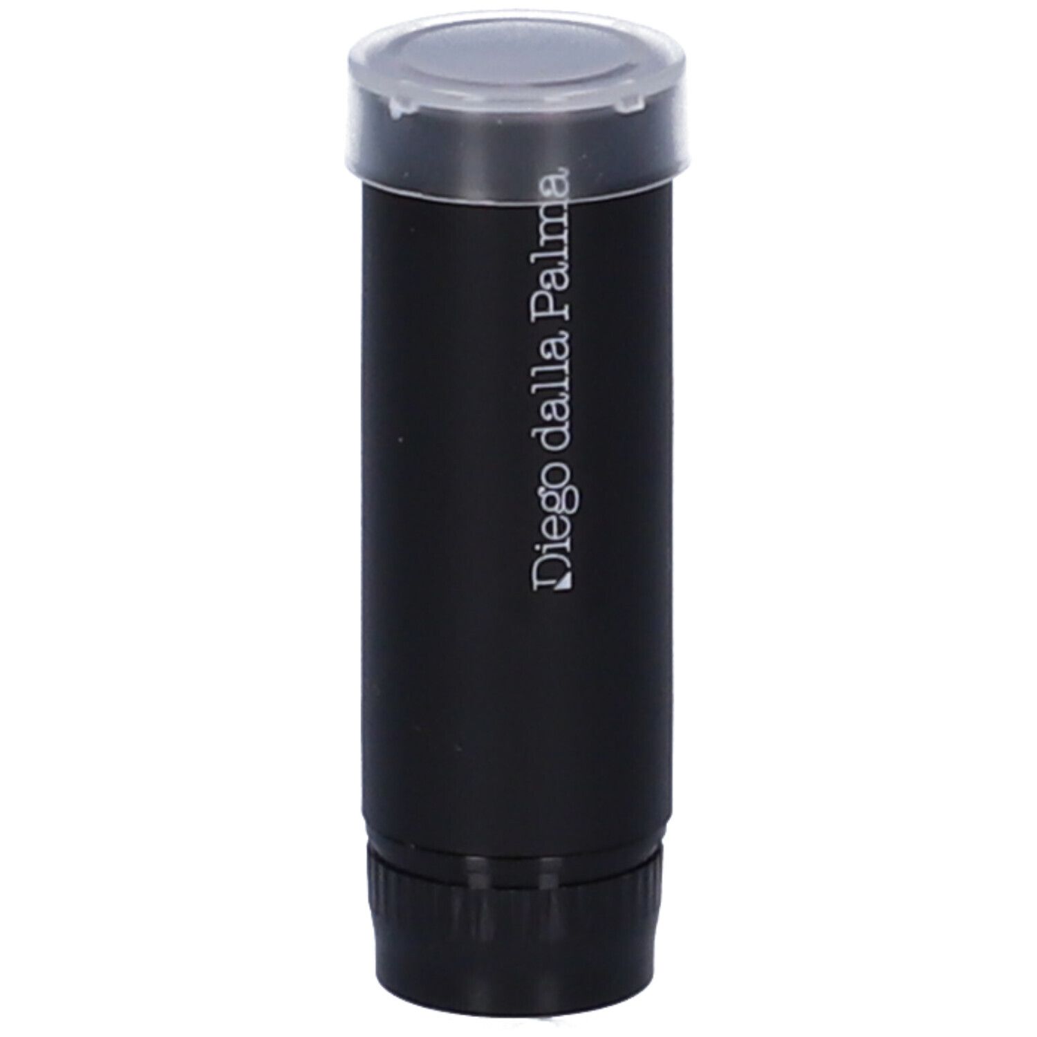 Ricarica rossetto nera con coperchio trasparente. Scritta: Diego dalla Palma.