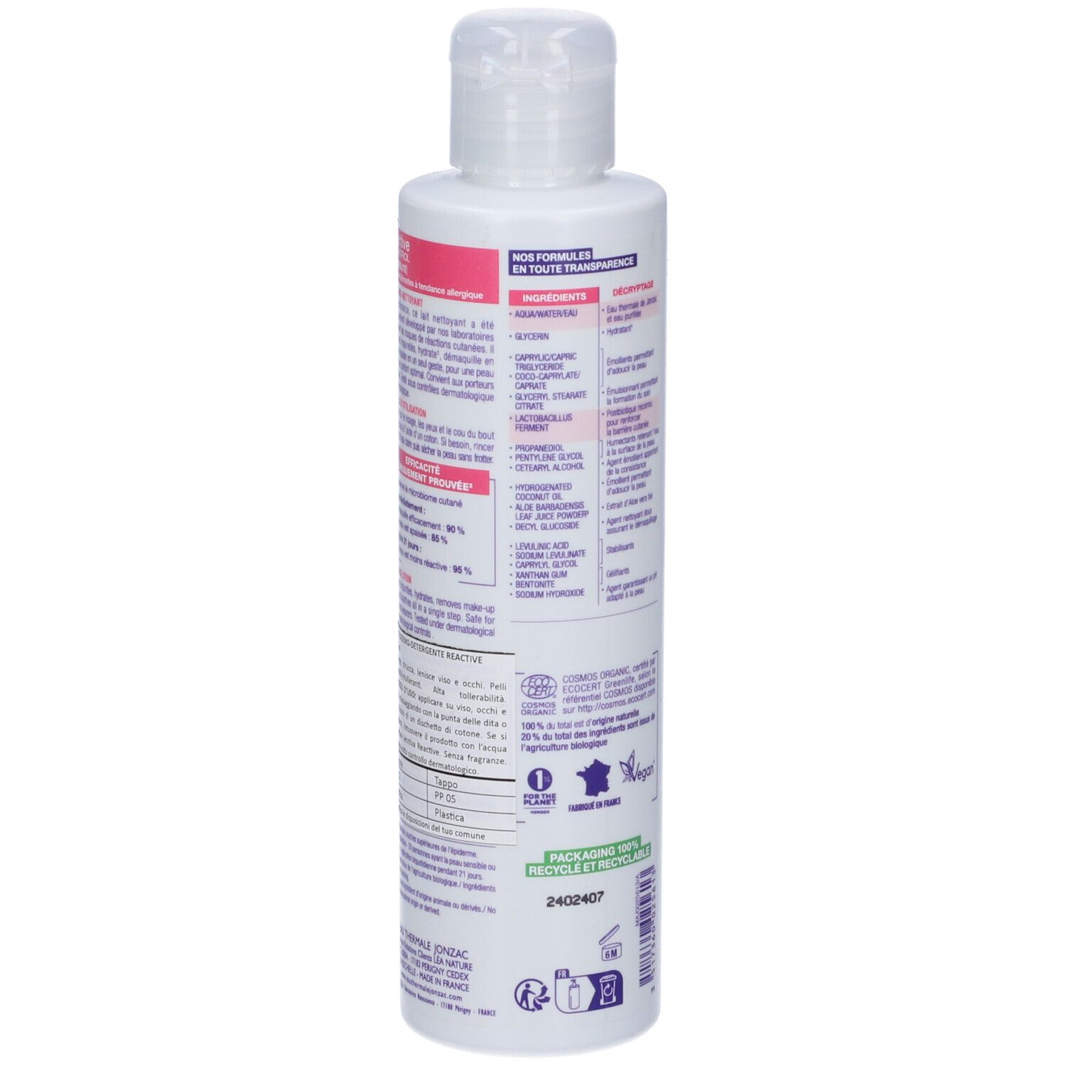 Eau Thermale Jonzac Latte Dermodetergente Reactive