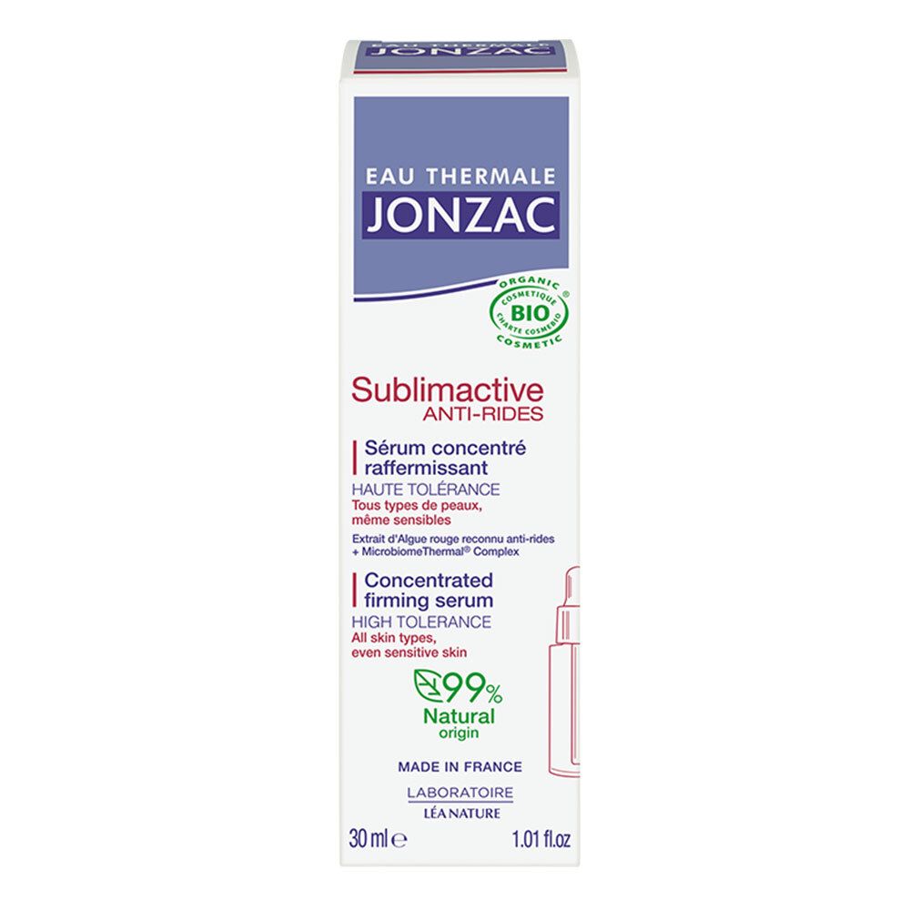 Confezione Eau Thermale Jonzac. Siero Sublimactive Anti-rughe. 30ml. 99% naturale. Certificazione bio.
