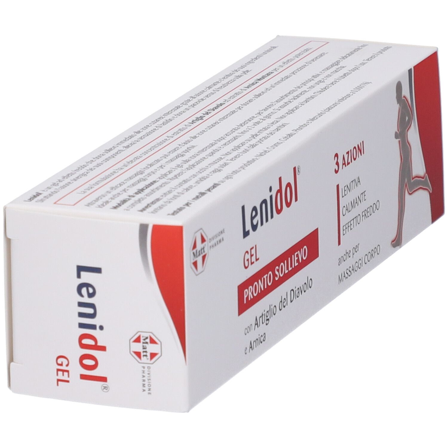Confezione Matt Lenidol Gel, vista laterale con logo e nome prodotto.