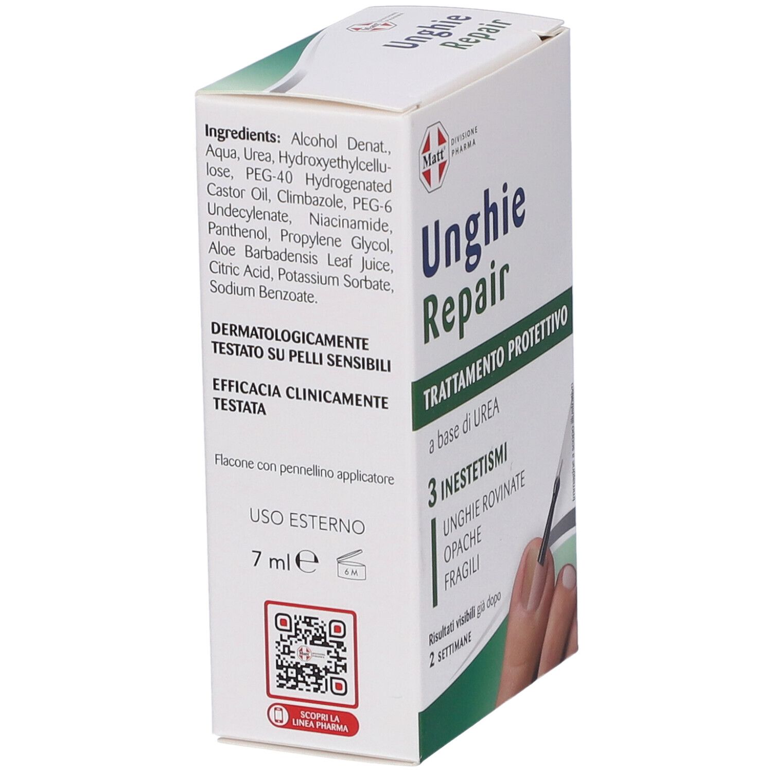 Confezione per Unghie Repair trattamento protettivo, 7 ml, con applicatore a pennellino.