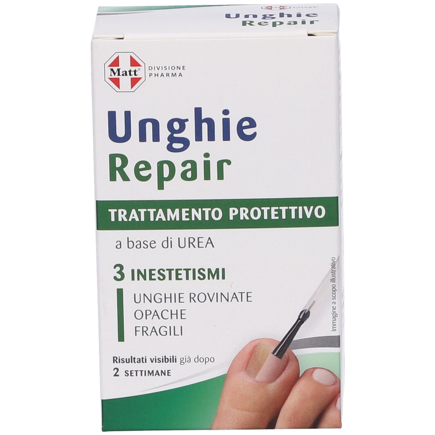 Confezione Unghie Repair trattamento protettivo per unghie a base di urea, con immagine applicativa.