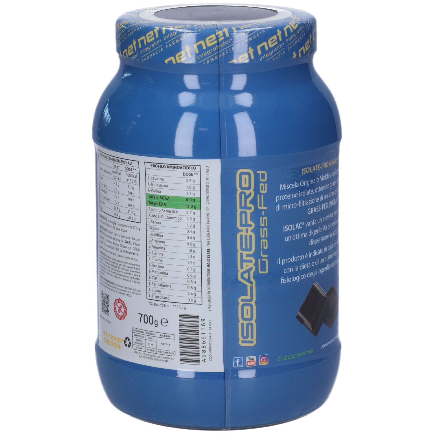 Net Integratori Farmacia Isolate Pro Grass Fed Cioccolato