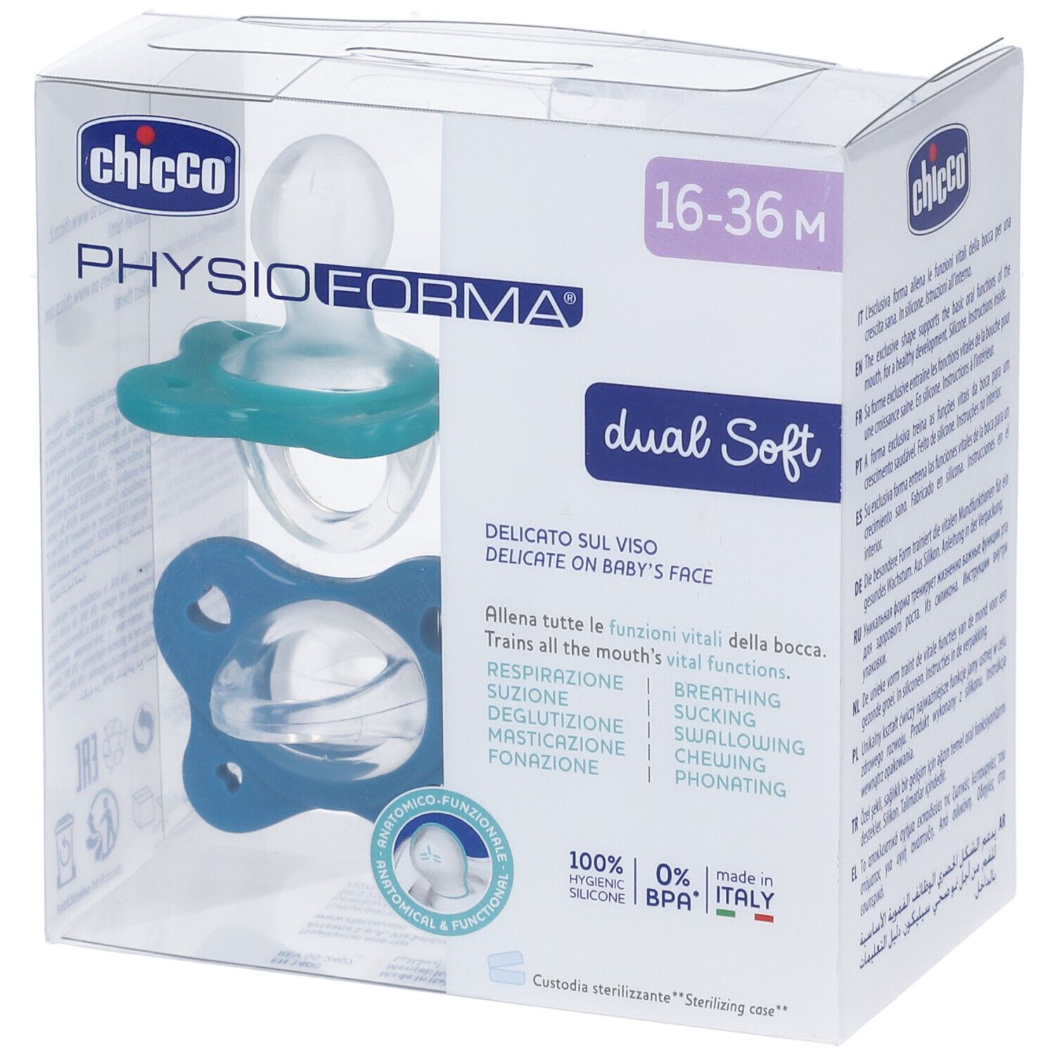 Chicco Dual Soft Succhietto Azzurro 16-36 Mesi 2 Pezzi