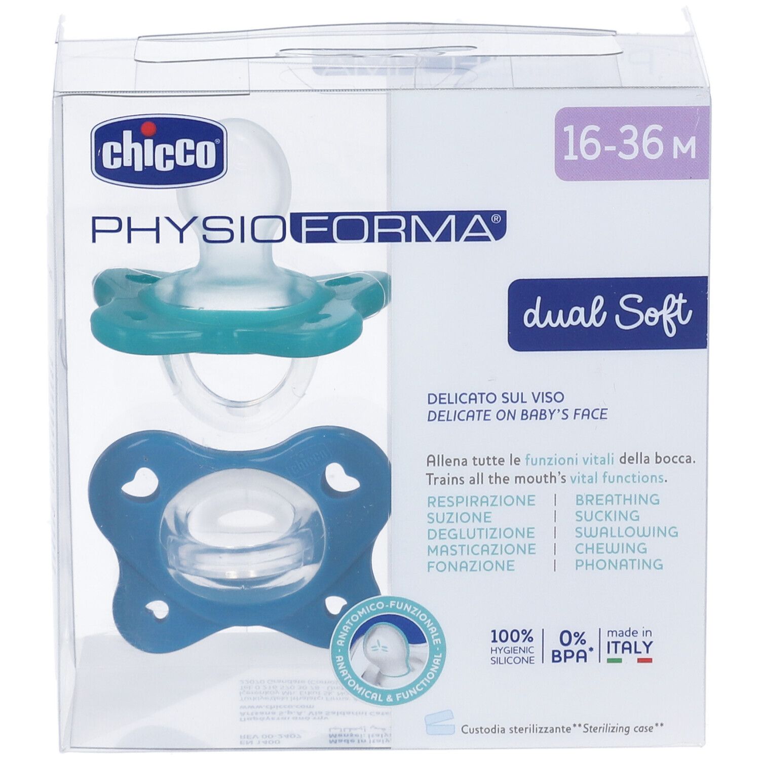 Chicco Dual Soft Succhietto Azzurro 16-36 Mesi 2 Pezzi