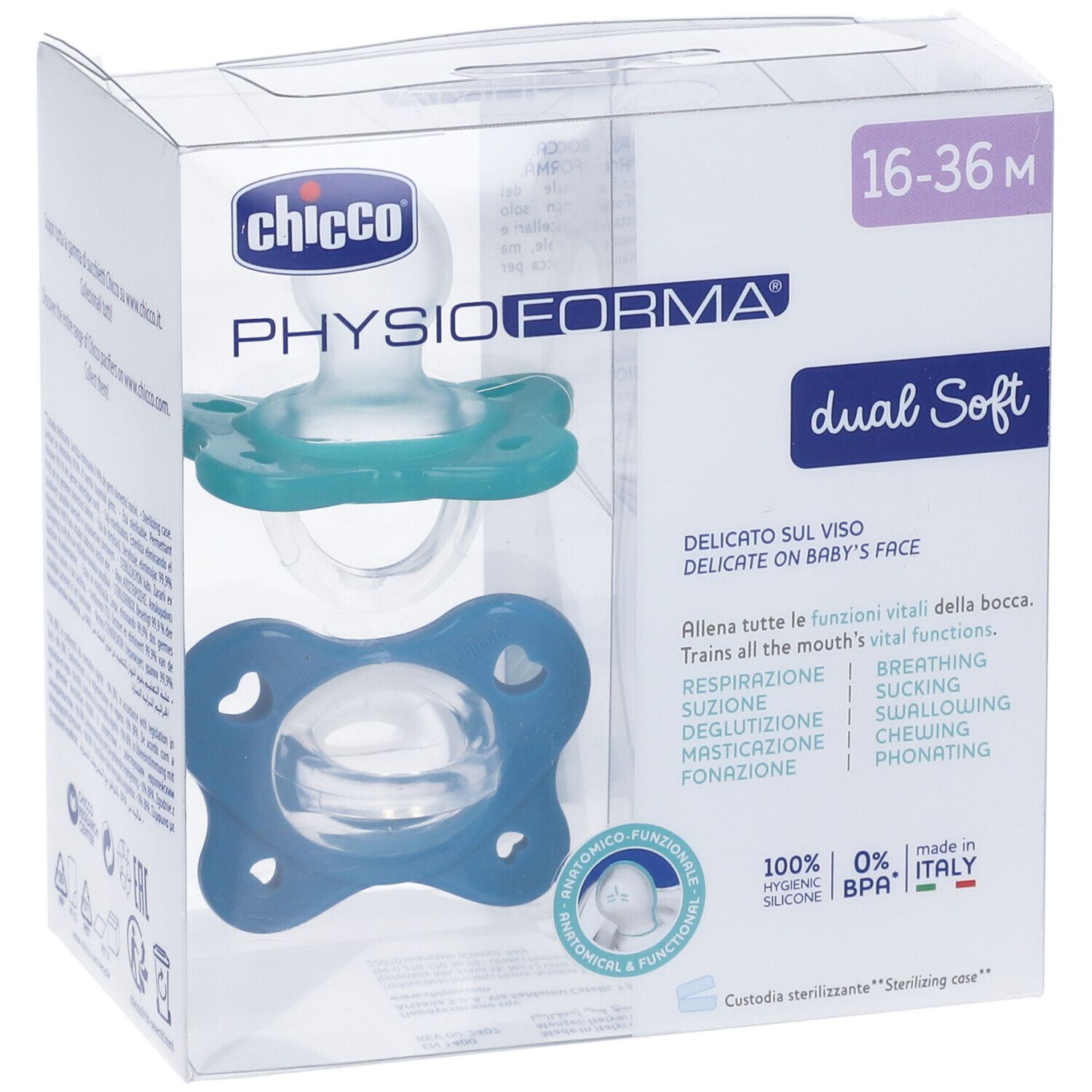 Chicco Dual Soft Succhietto Azzurro 16-36 Mesi 2 Pezzi