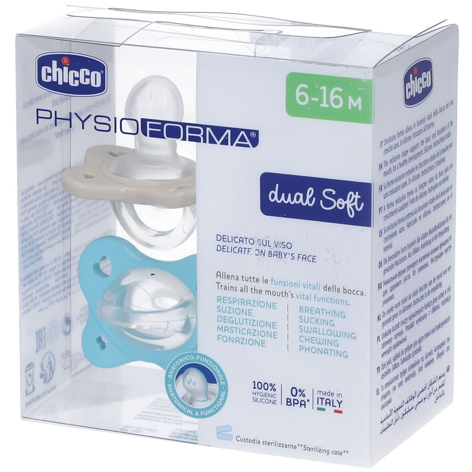 Chicco Dual Soft Succhietto Azzurro 6-16 Mesi 2 Pezzi