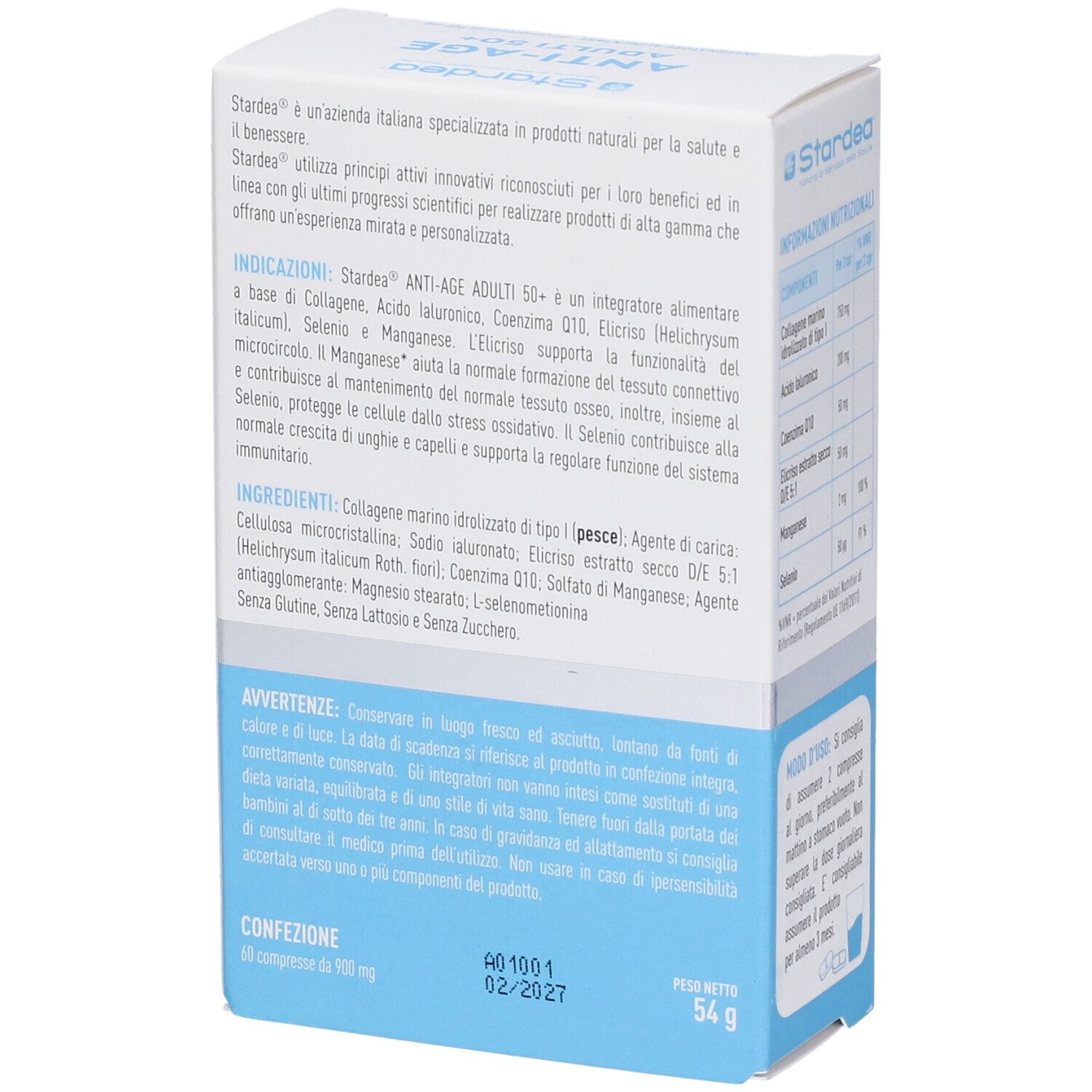 Stardea Anti-Age Compresse - Integratore Alimentare Collagene Marino Coenzima Q10 Acido Ialuronico