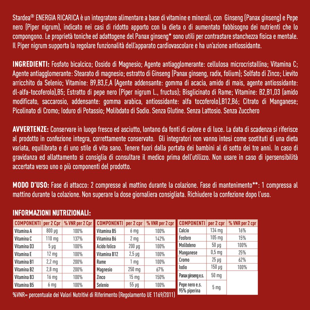 Stardea Energia Ricarica Compresse - Integratore Alimentare Con Vitamine, Minerali E Ginseng - risparmia il 10% con il codice: Stardea10