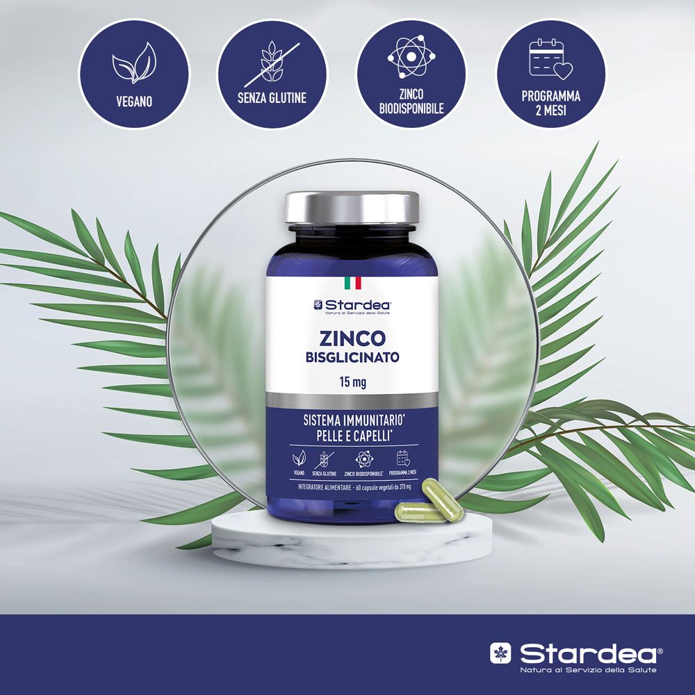 Stardea Zinco Bisglicinato 15 Mg - Integratore Alimentare per il Sistema Immunitario, Pelle e Capelli