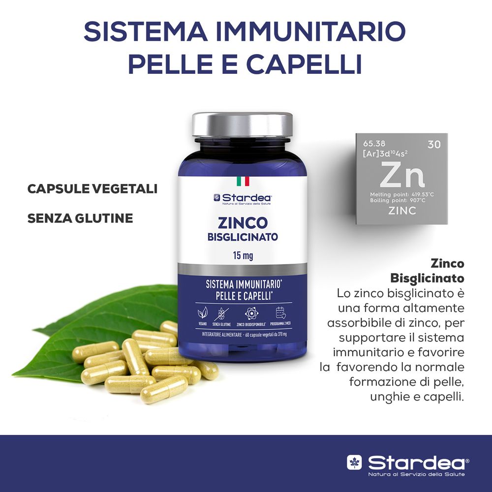 Stardea Zinco Bisglicinato 15 Mg - Integratore Alimentare per il Sistema Immunitario, Pelle e Capelli