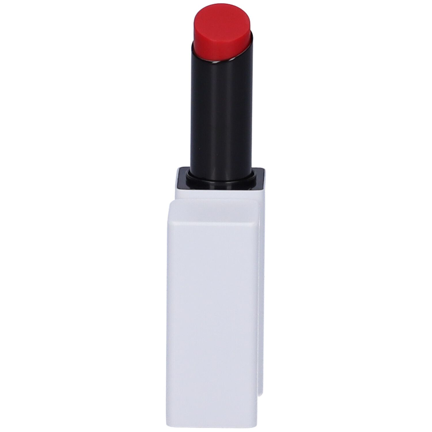 Rossetto rosso in astuccio bianco. Manicotto nero.