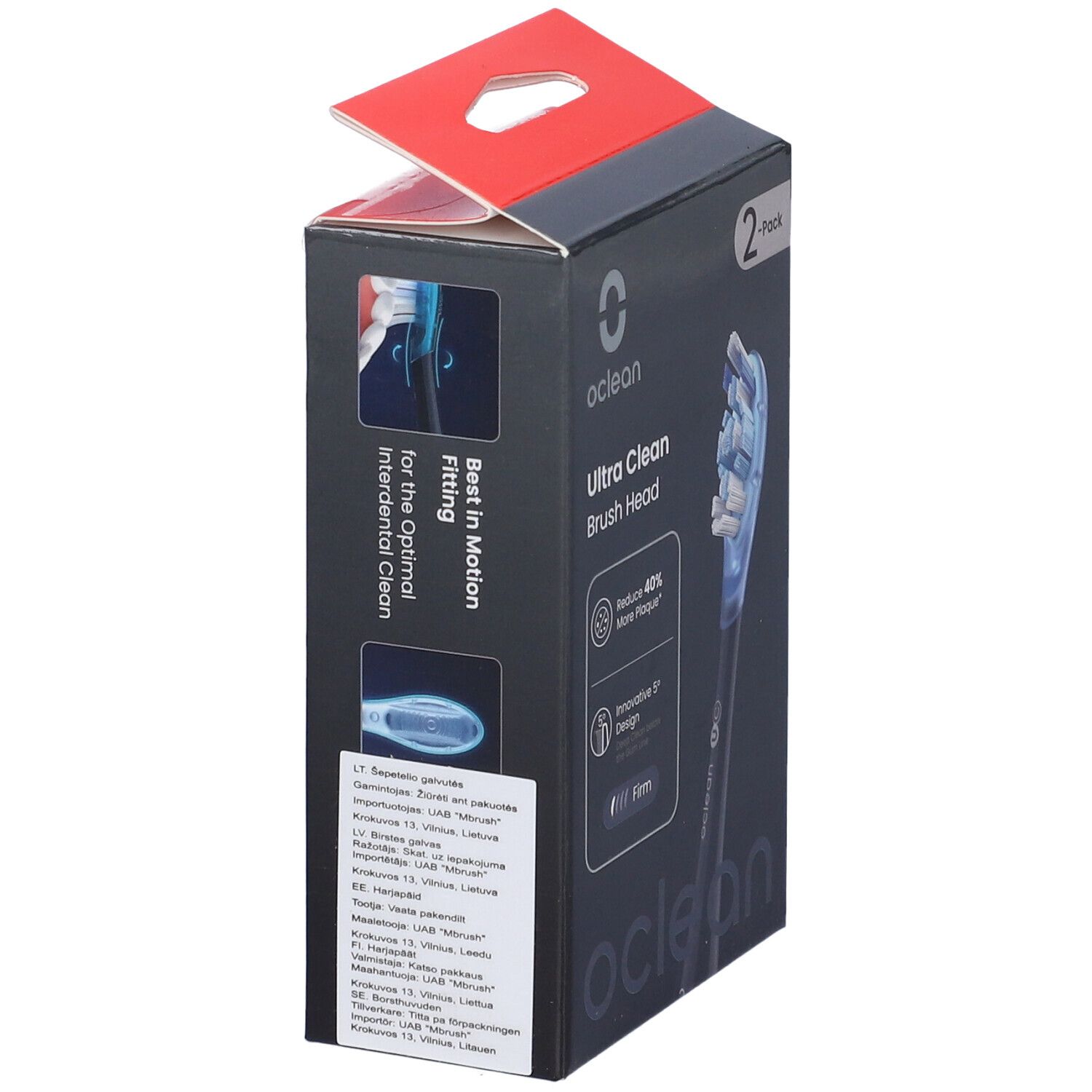 Confezione testine Oclean Ultra Clean. Vista laterale con informazioni e loghi.