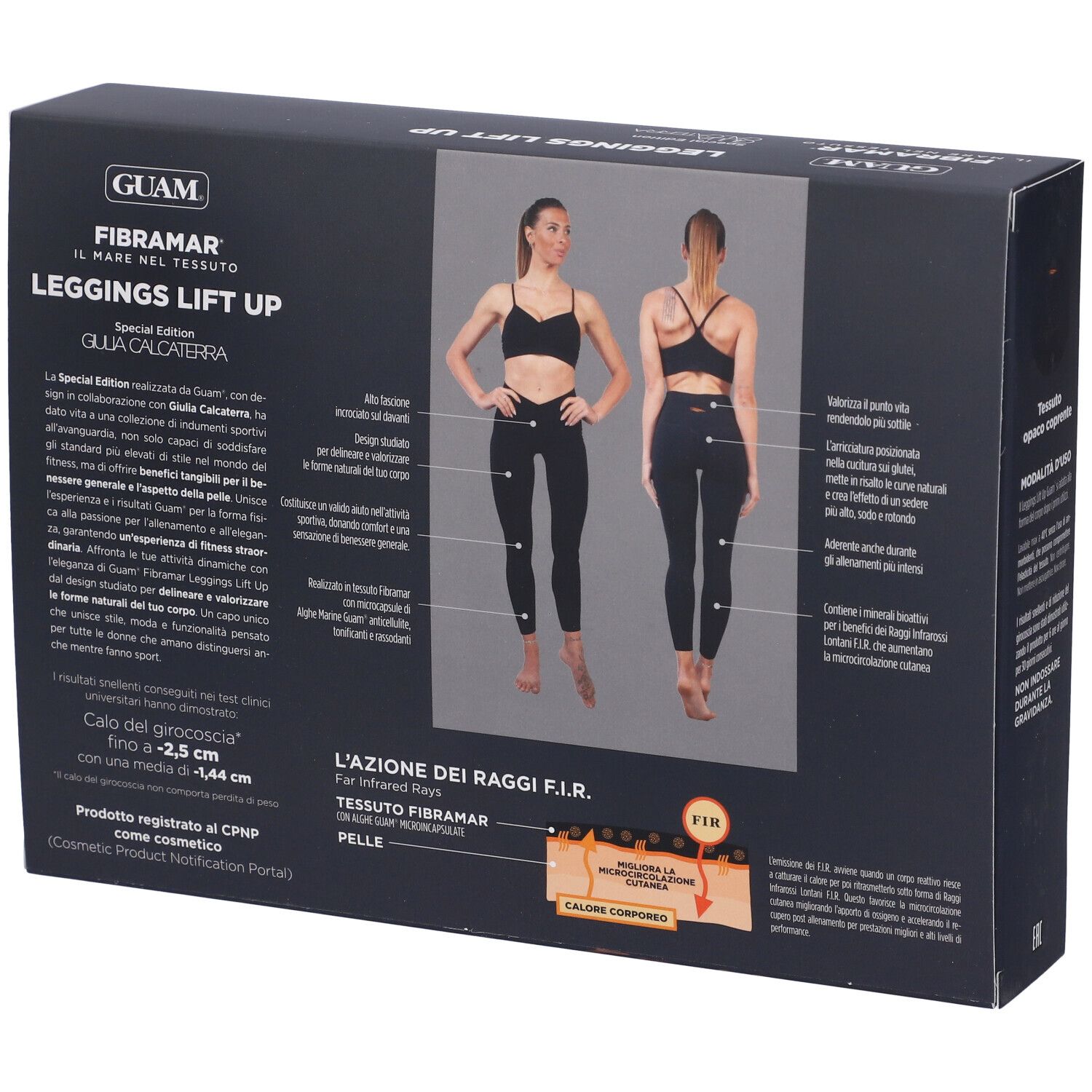 Retro confezione leggings. Marchio GUAM, nome prodotto: Leggings Lift Up. Informazioni e immagine del prodotto.