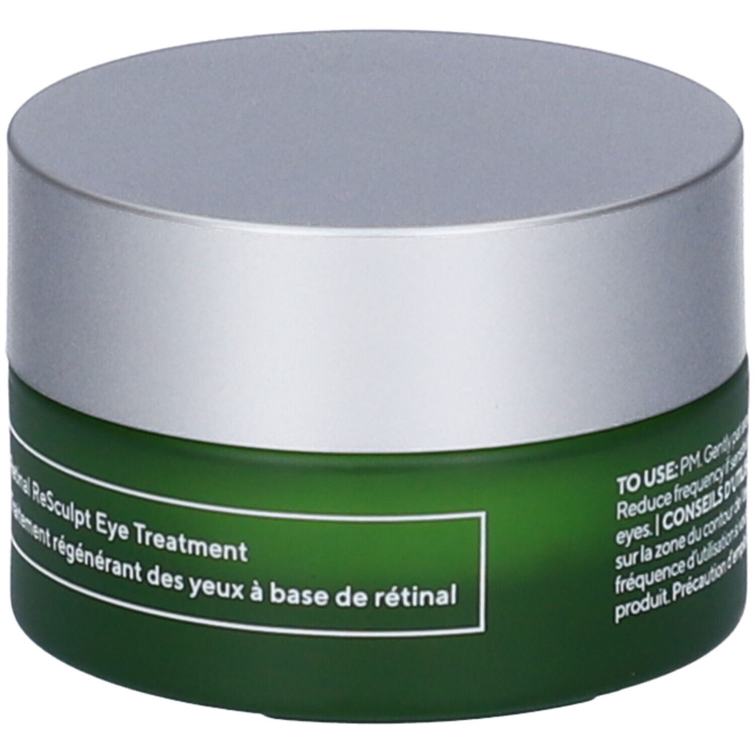 Vasetto verde con coperchio argentato. Scritta: Murad Retinal Resculpt Eye Treatment.