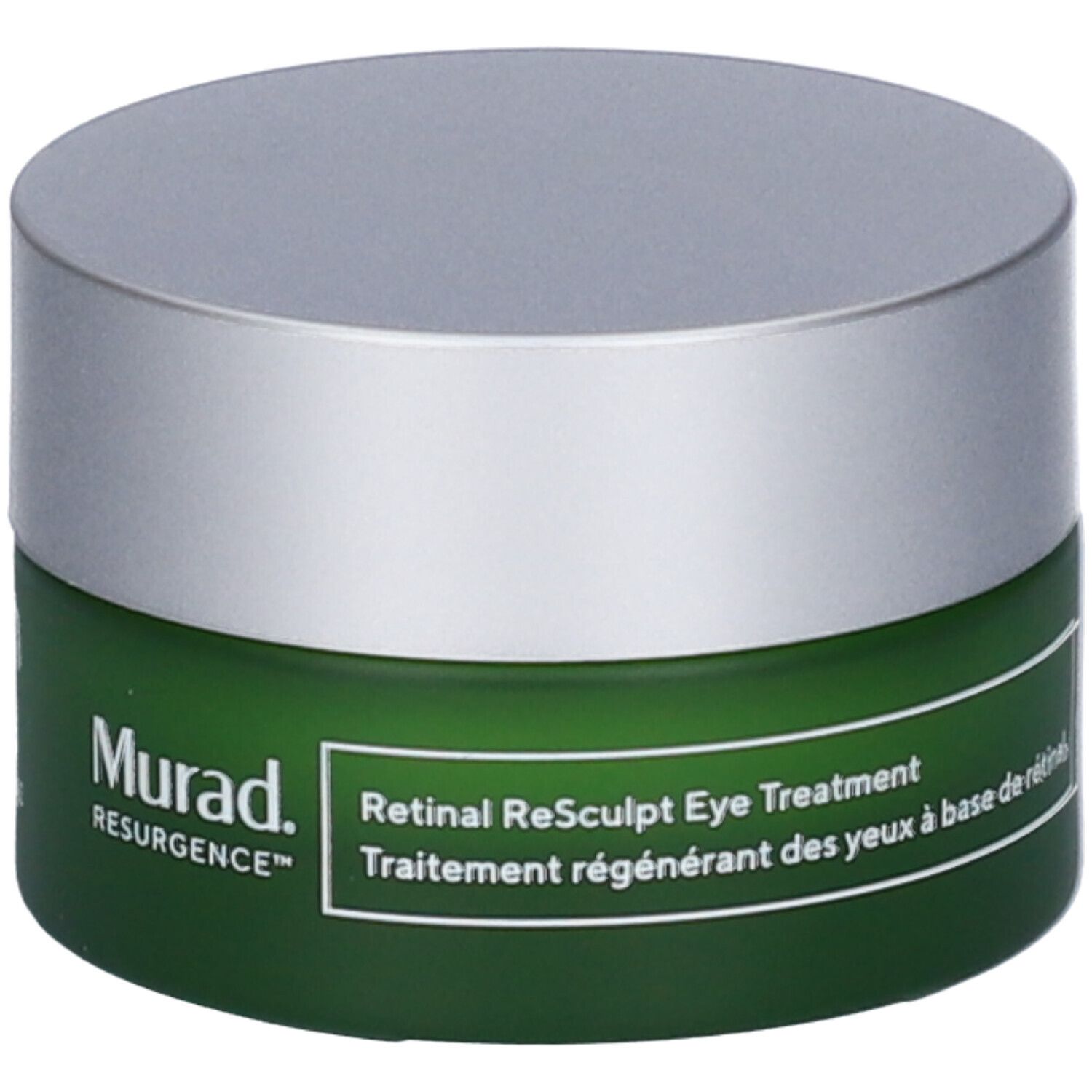 Vasetto verde con coperchio argentato. Scritta: Murad Retinal Resculpt Eye Treatment.