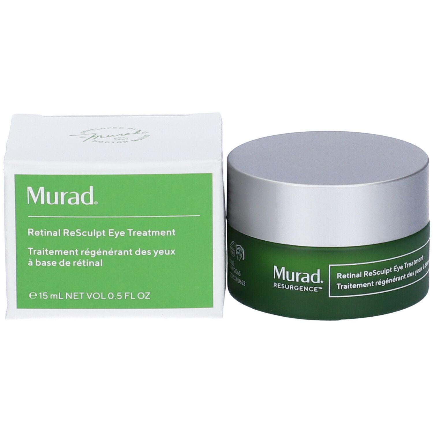 Prodotto e confezione. Vasetto verde, coperchio argentato, scatola bianca. Scritta: Murad.