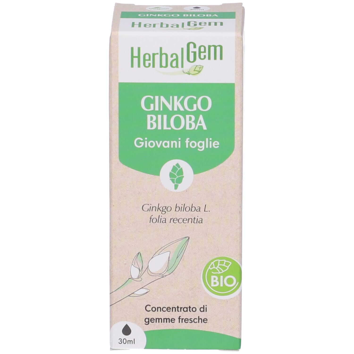 Herbalgem Ginko Biloba Giovani Foglie Concentrato di Gemme Fresche Gocce
