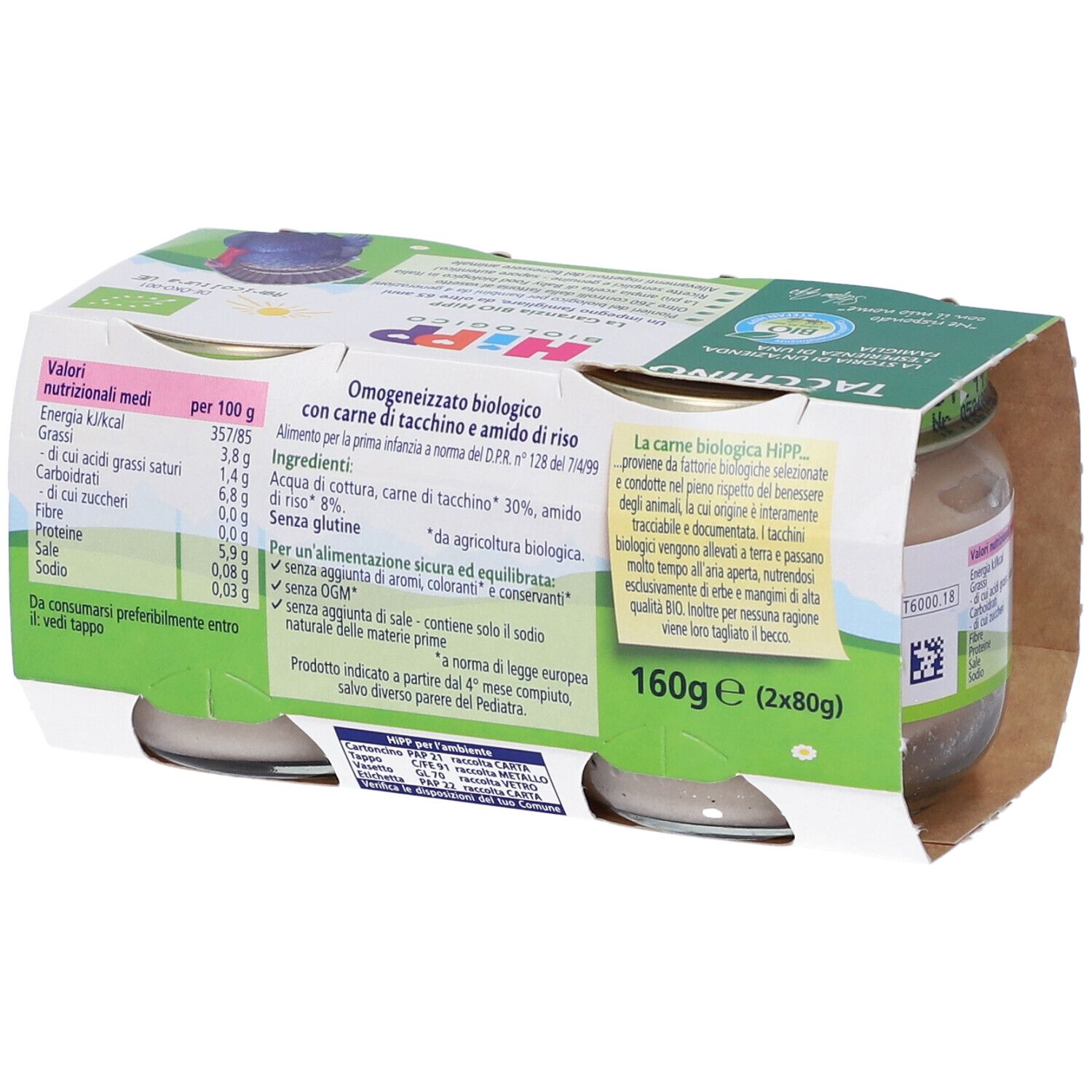 Hipp Bio Omogeneizzato Tacchino 2 Pezzi Da 80 G