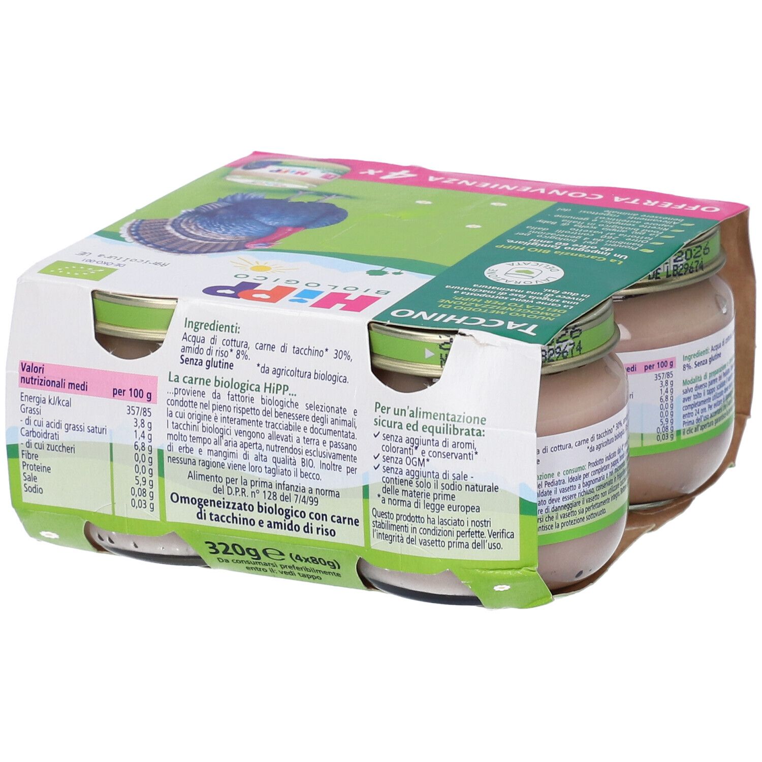 Hipp Bio Omogeneizzato Tacchino 4 Pezzi Da 80 G