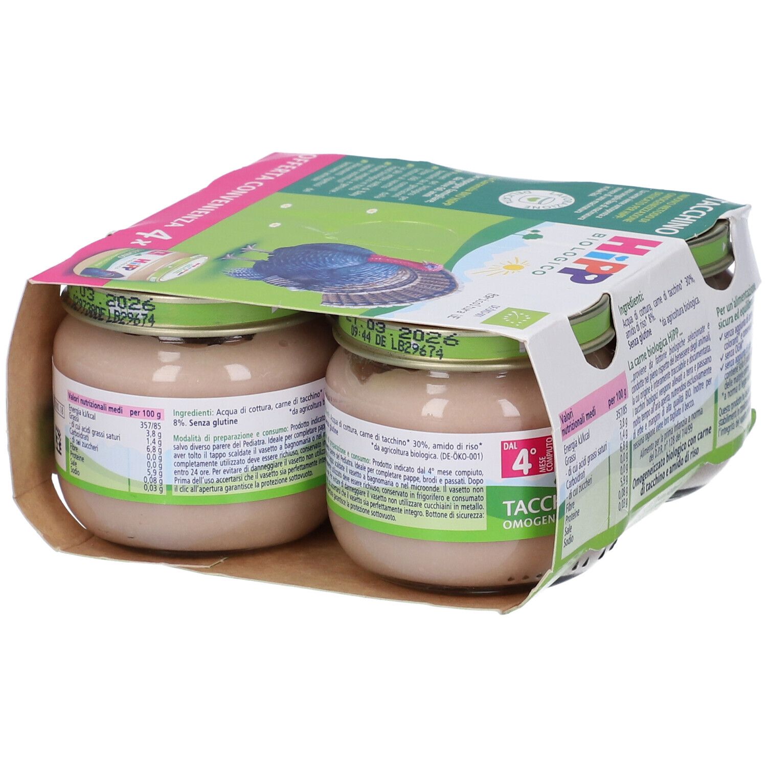 Hipp Bio Omogeneizzato Tacchino 4 Pezzi Da 80 G