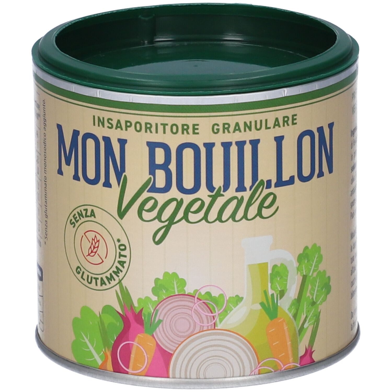 Lattina Mon Bouillon Vegetale con illustrazione di verdure e sigillo "Senza Glutammato".