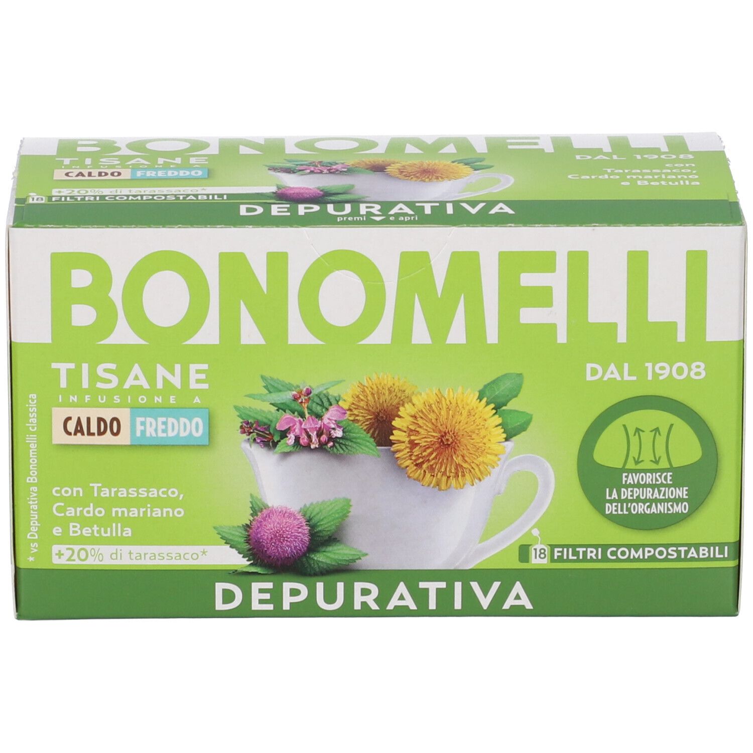 Scatola Bonomelli Tisane Depurativa, 18 filtri compostabili.
