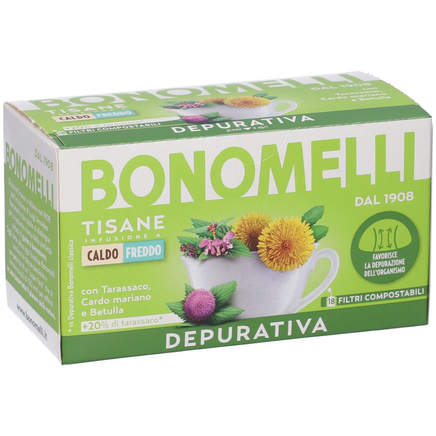 Scatola Bonomelli Tisane Depurativa, 18 filtri compostabili.