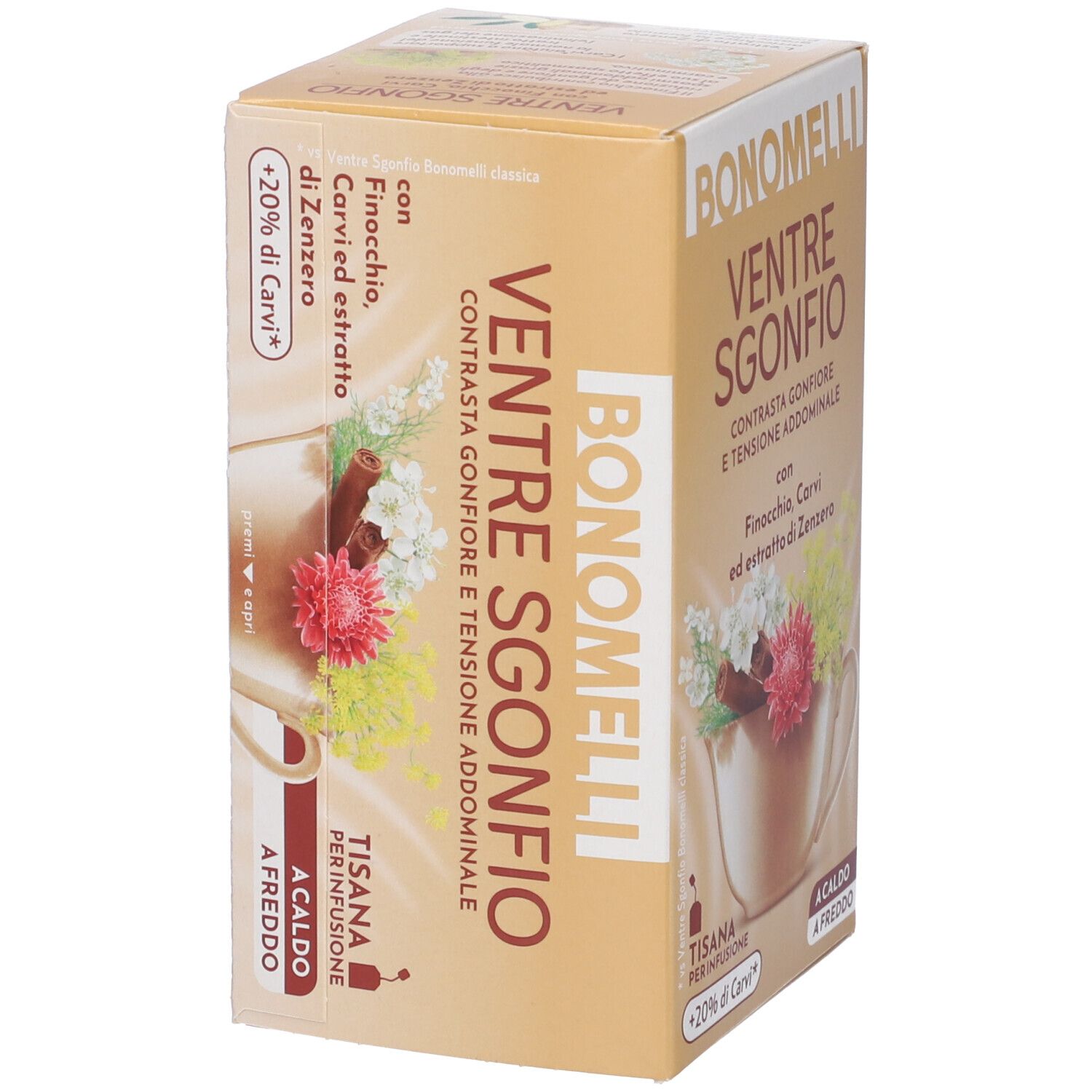 Confezione per Bonomelli Ventre Sgonfio Tisana, con finocchio e zenzero.
