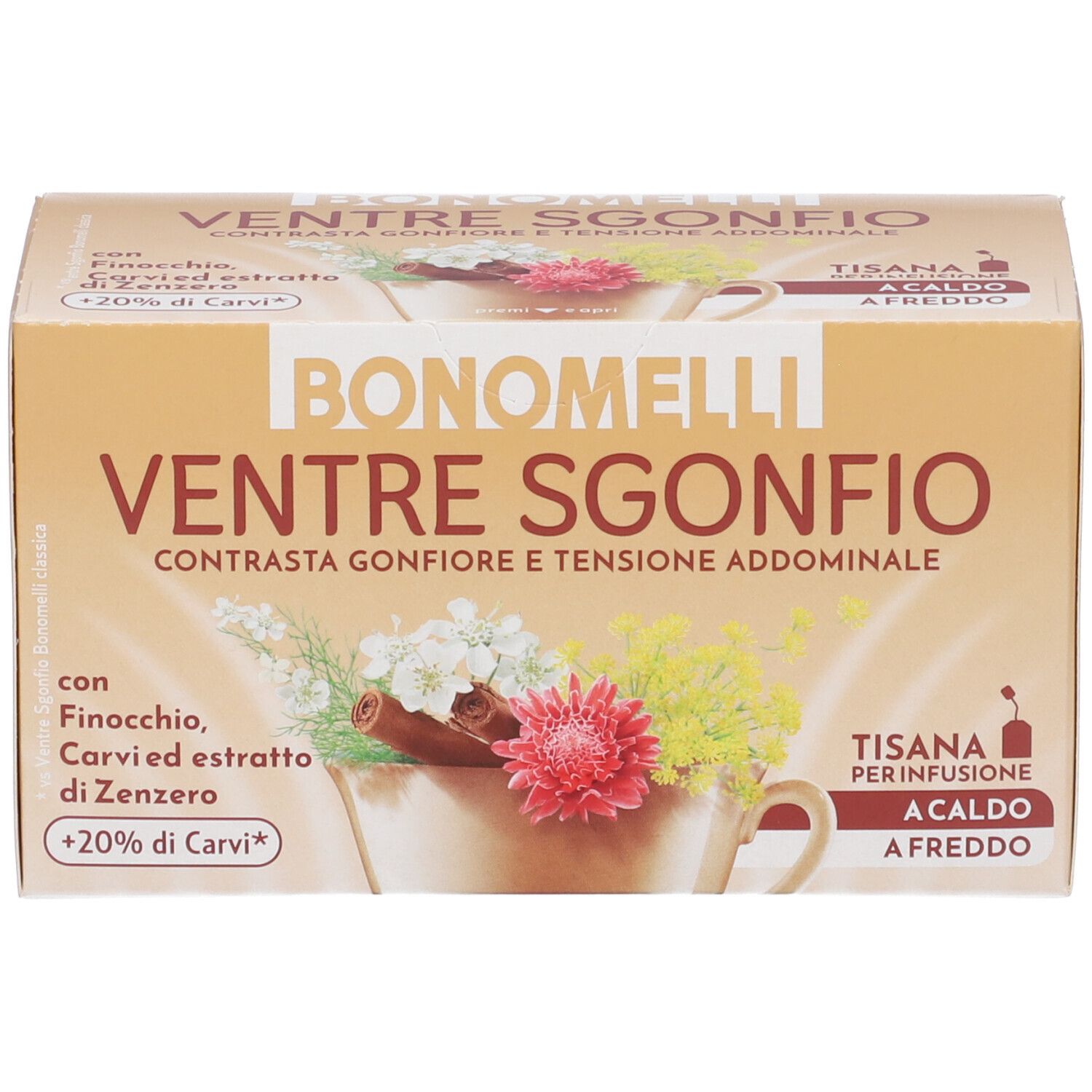Confezione di tisana 'Ventre Sgonfio' Bonomelli, 10 bustine, per gonfiore addominale.