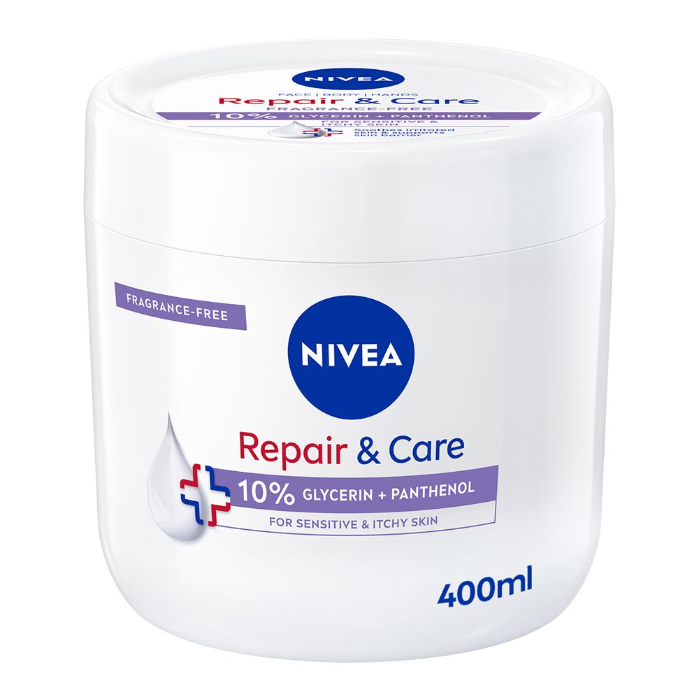 Nivea Crema Corpo Repair & Care 400 ml, Crema multiuso senza profumo per pelle sensibile e irritata
