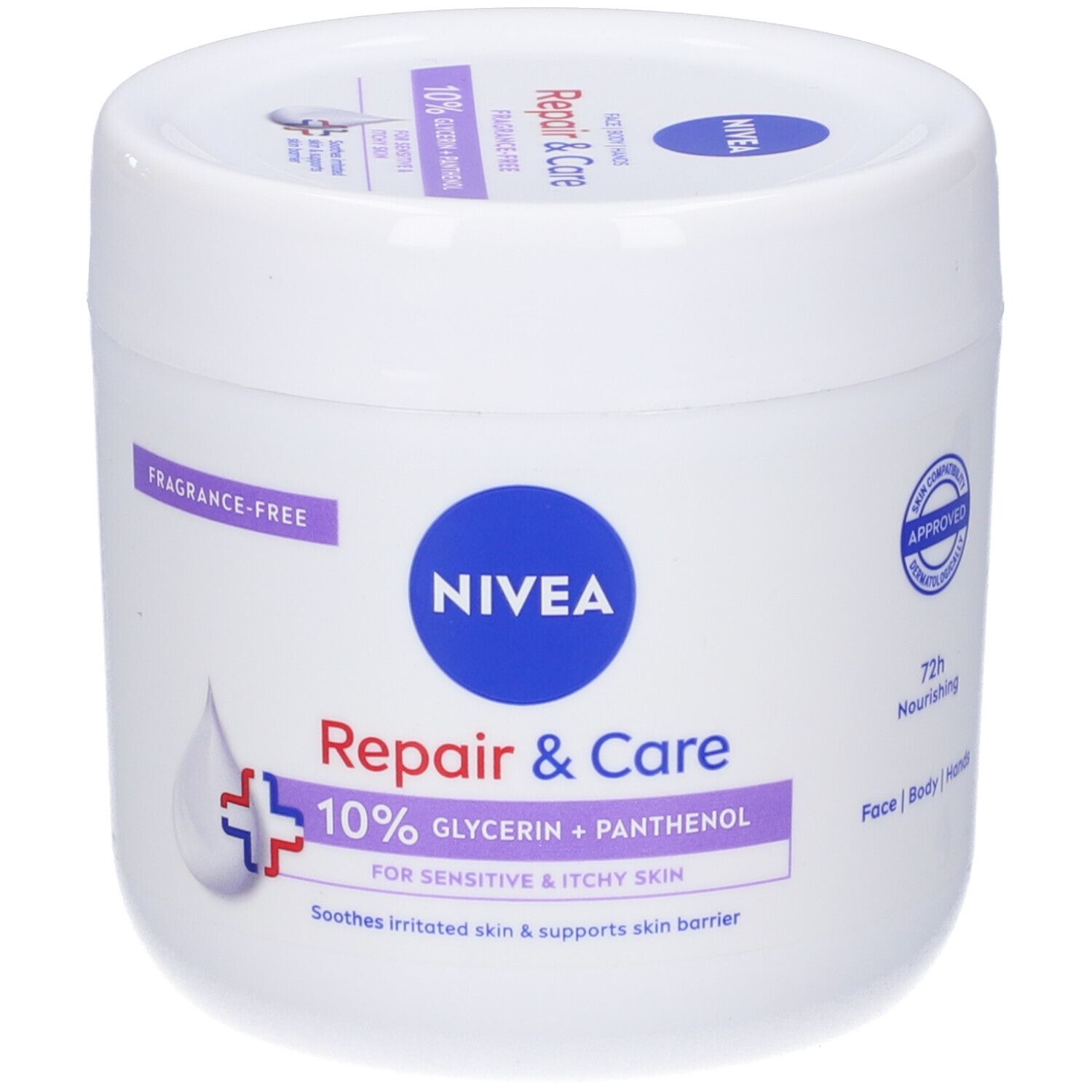 Nivea Crema Corpo Repair & Care 400 ml, Crema multiuso senza profumo per pelle sensibile e irritata