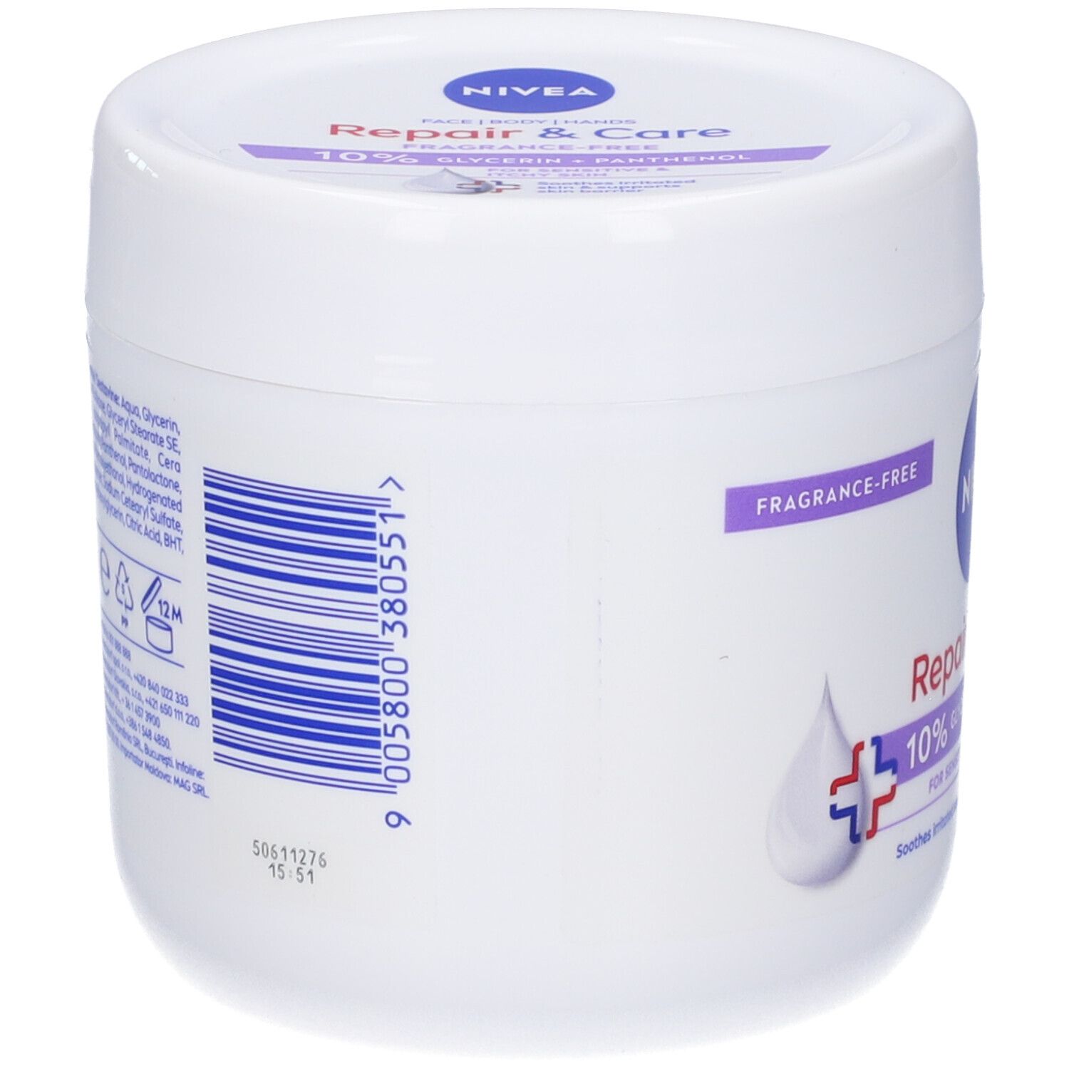 Nivea Crema Corpo Repair & Care 400 ml, Crema multiuso senza profumo per pelle sensibile e irritata