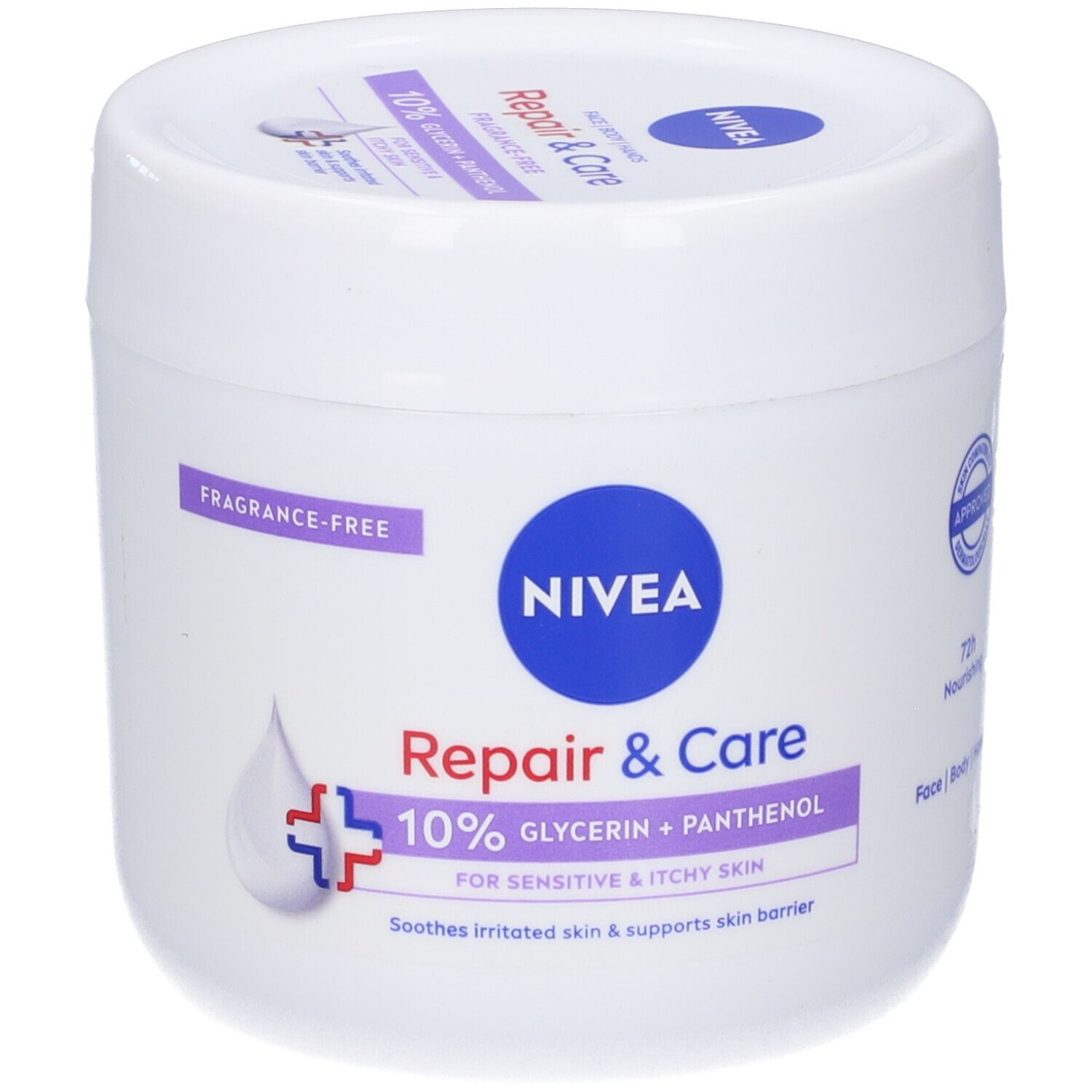 Nivea Crema Corpo Repair & Care 400 ml, Crema multiuso senza profumo per pelle sensibile e irritata